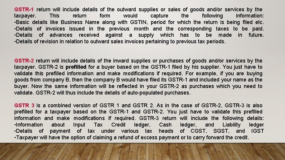 GSTR-1 return will include details of the outward supplies or sales of goods and/or