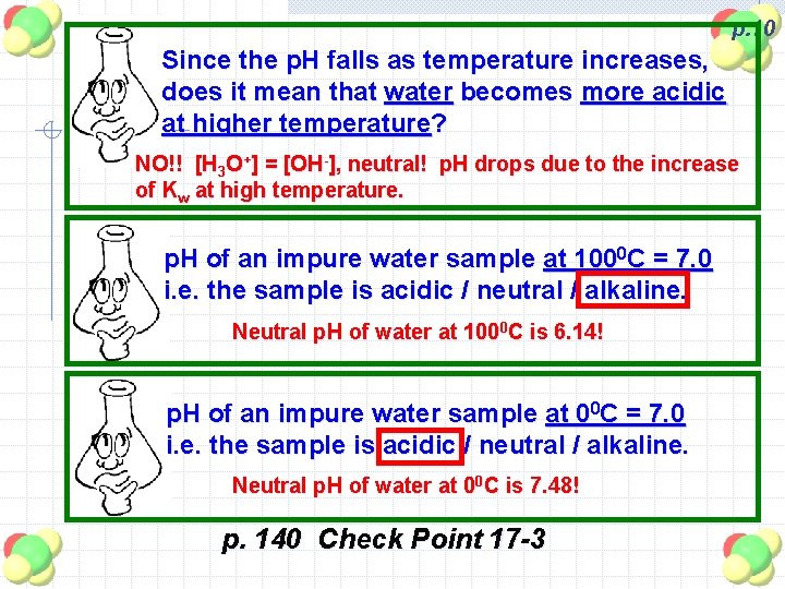 p. 10 Since the p. H falls as temperature increases, does it mean that