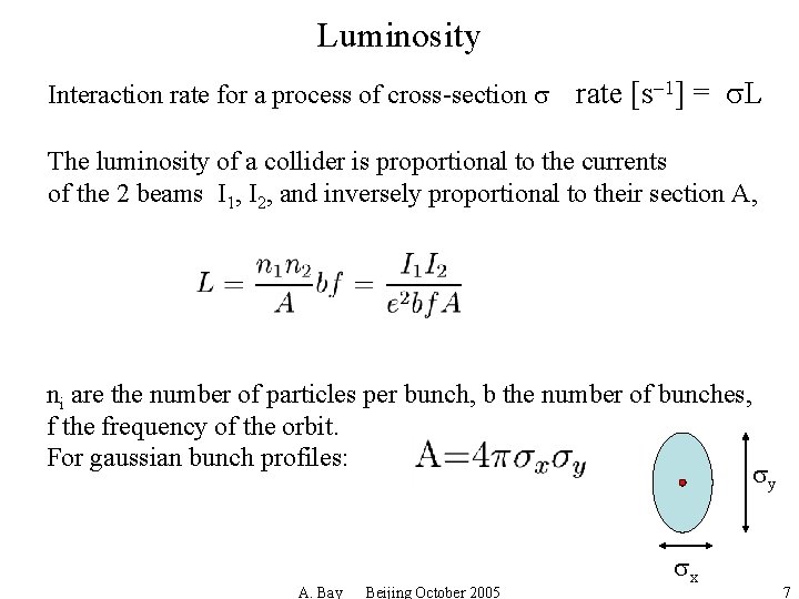 Luminosity Interaction rate for a process of cross-section s rate [s-1] = s. L