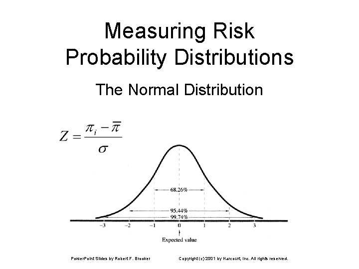 Measuring Risk Probability Distributions The Normal Distribution Power. Point Slides by Robert F. Brooker