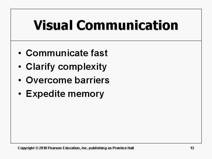 Visual Communication • • Communicate fast Clarify complexity Overcome barriers Expedite memory Copyright ©