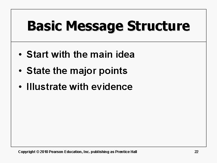 Basic Message Structure • Start with the main idea • State the major points