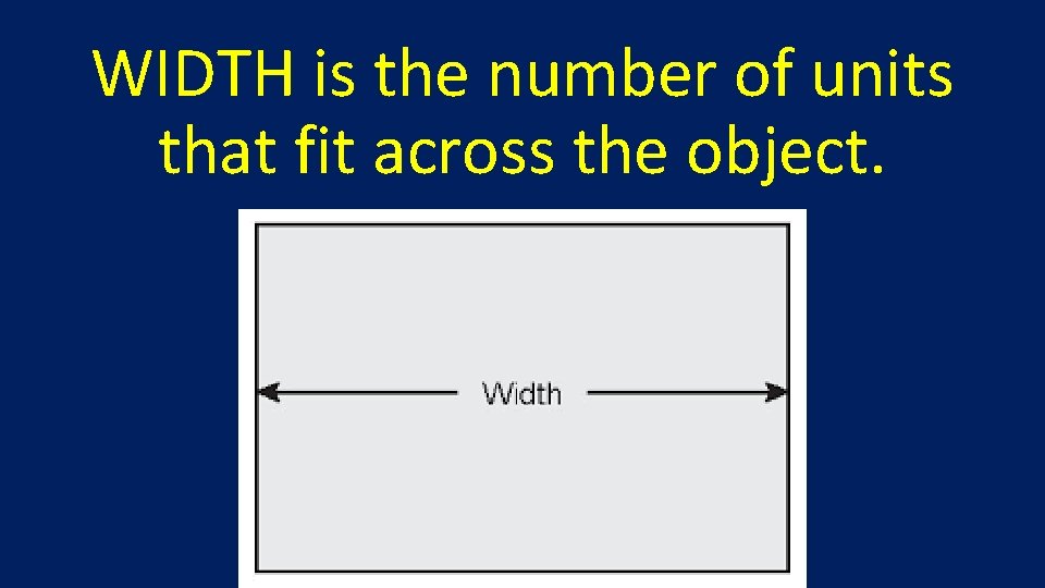 WIDTH is the number of units that fit across the object. 