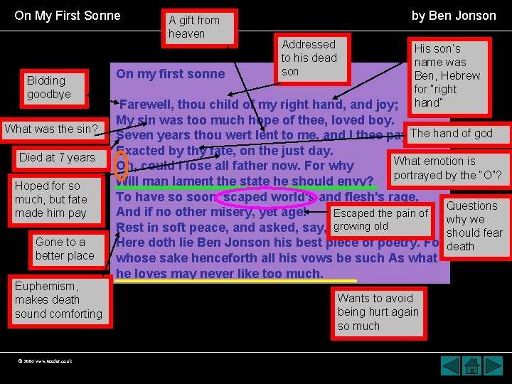 On My First Sonne Bidding goodbye What was the sin? Died at 7 years