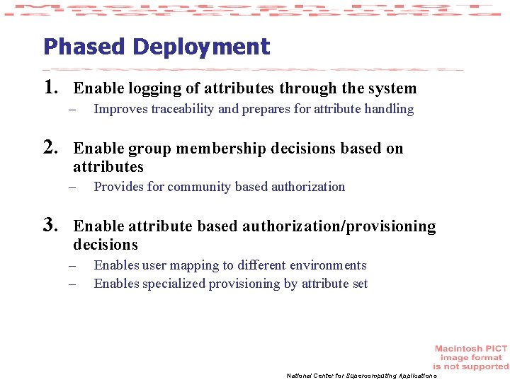 Phased Deployment 1. Enable logging of attributes through the system – 2. Enable group