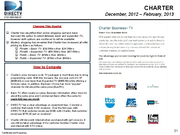 CHARTER December, 2012 – February, 2013 Changes This Quarter q Charter has simplified their