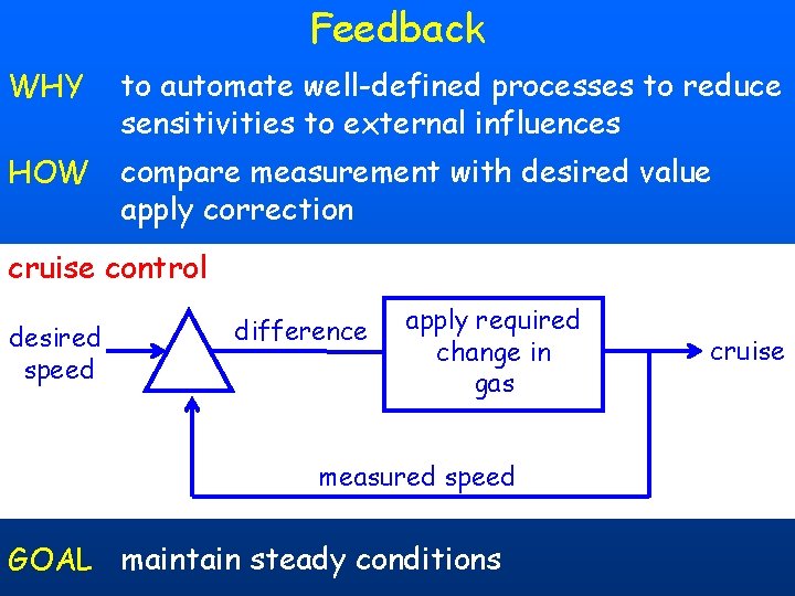 Feedback WHY to automate well-defined processes to reduce sensitivities to external influences HOW compare Feedback WHY to automate well-defined processes to reduce sensitivities to external influences HOW compare