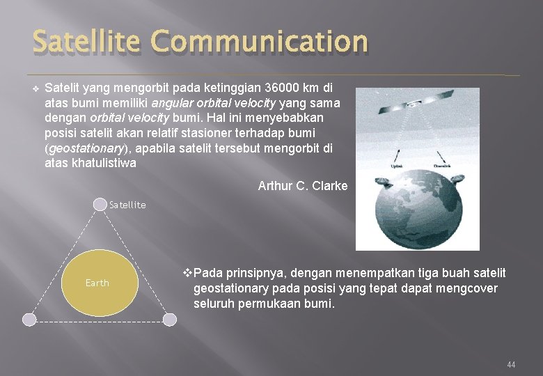 Satellite Communication v Satelit yang mengorbit pada ketinggian 36000 km di atas bumi memiliki