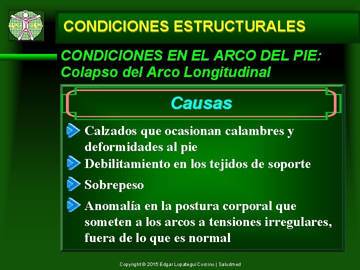 CONDICIONES ESTRUCTURALES CONDICIONES EN EL ARCO DEL PIE: Colapso del Arco Longitudinal Causas Calzados