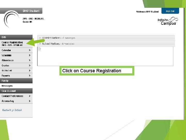 Click on Course Registration 