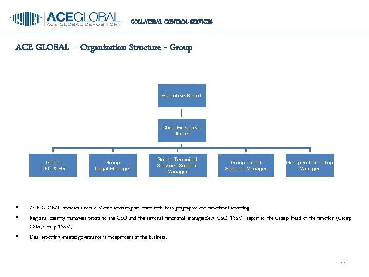COLLATERAL CONTROL SERVICES ACE GLOBAL – Organization Structure - Group Executive Board Chief Executive