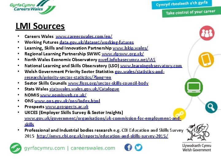 LMI Sources • • • • Careers Wales www. careerswales. com/en/ Working Futures data.