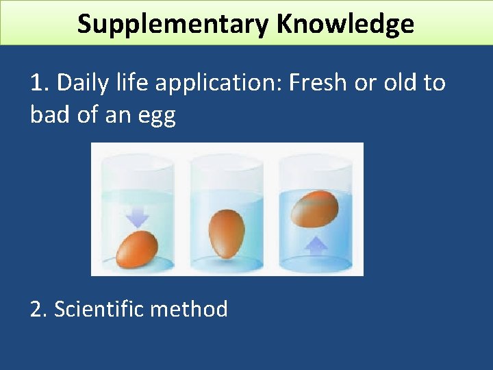 Supplementary Knowledge 1. Daily life application: Fresh or old to bad of an egg