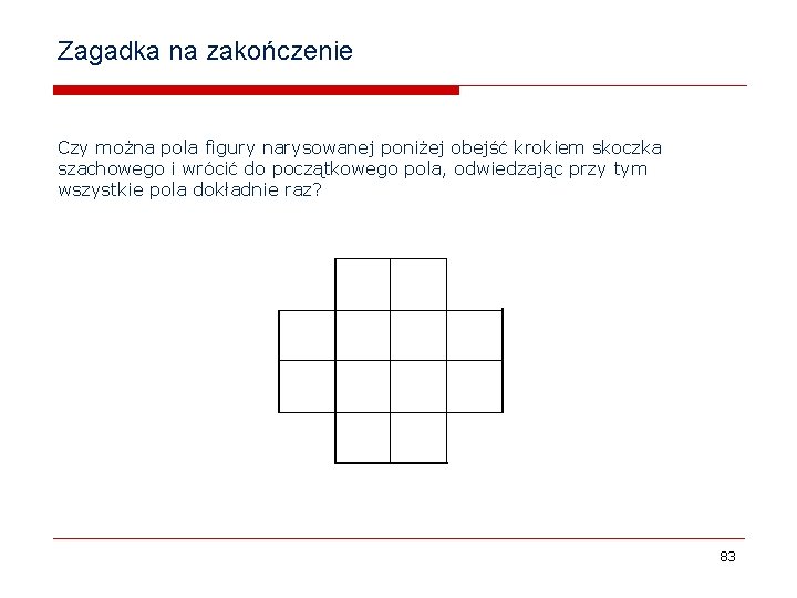 Zagadka na zakończenie Czy można pola figury narysowanej poniżej obejść krokiem skoczka szachowego i