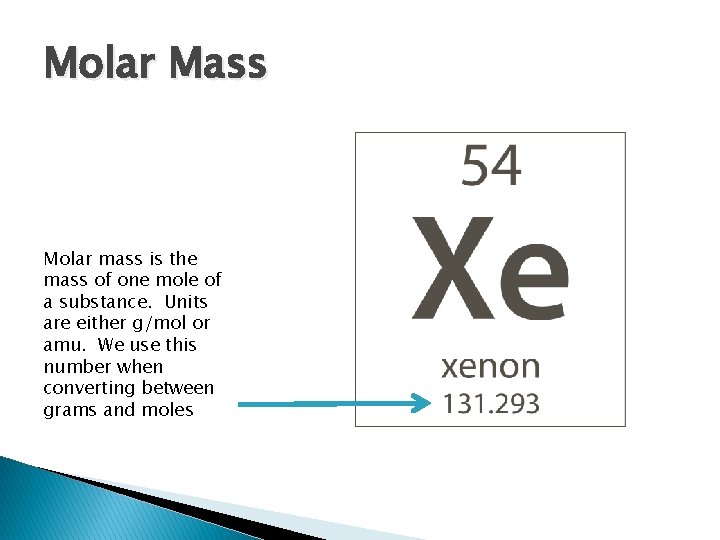 Molar Mass Molar mass is the mass of one mole of a substance. Units