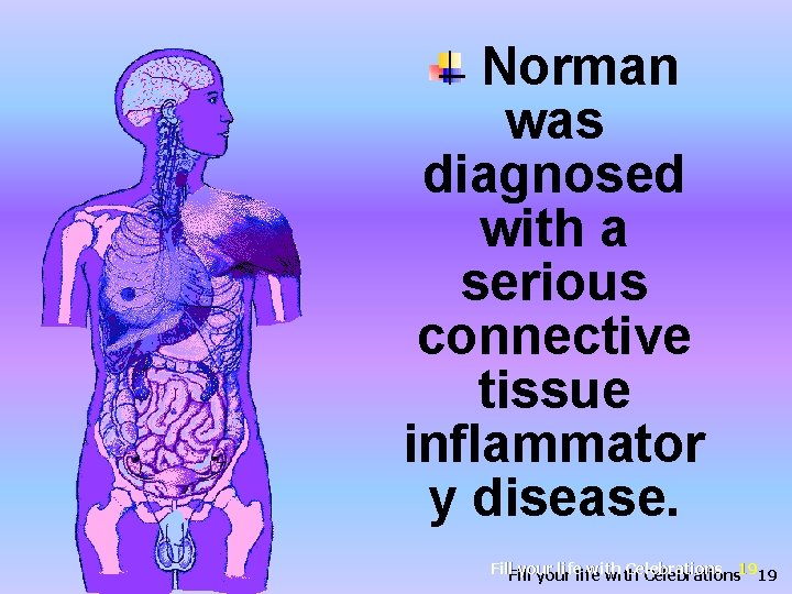 Norman was diagnosed with a serious connective tissue inflammator y disease. Fill your life