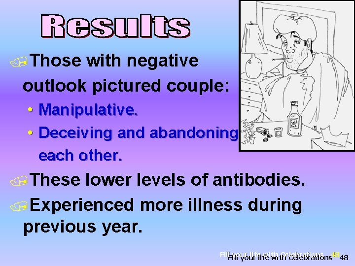 /Those with negative outlook pictured couple: • Manipulative. • Deceiving and abandoning each other.