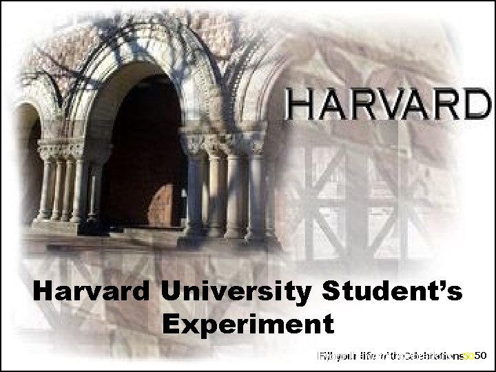 Harvard University Student’s Experiment Fill your life with Celebrations 5050 