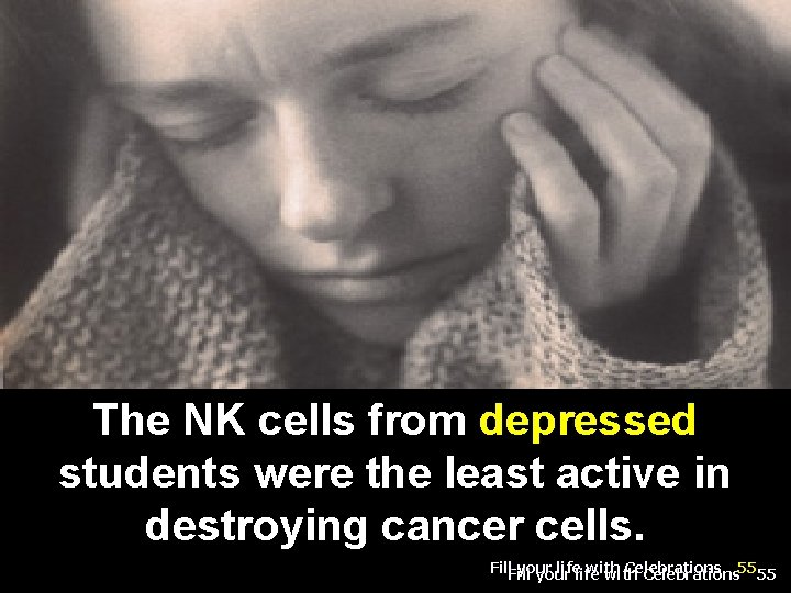 The NK cells from depressed students were the least active in destroying cancer cells.