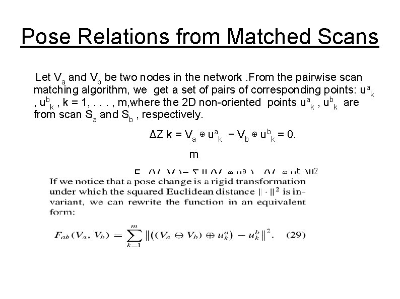 Pose Relations from Matched Scans Let Va and Vb be two nodes in the