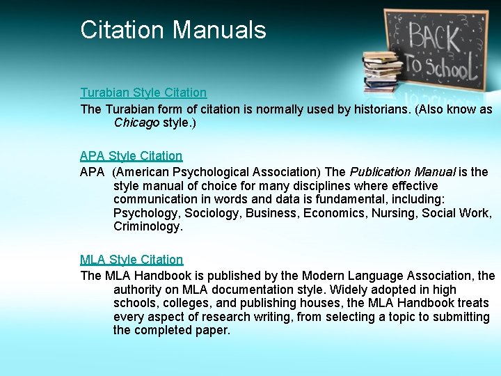 Citation Manuals Turabian Style Citation The Turabian form of citation is normally used by