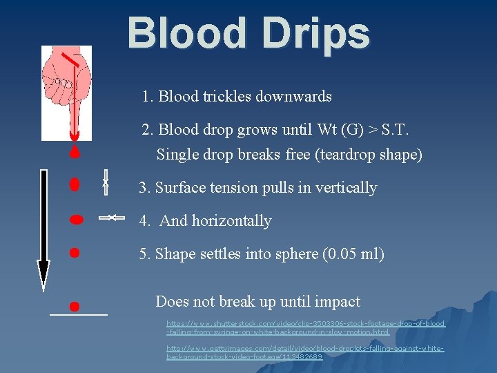 Blood Drips 1. Blood trickles downwards 2. Blood drop grows until Wt (G) >