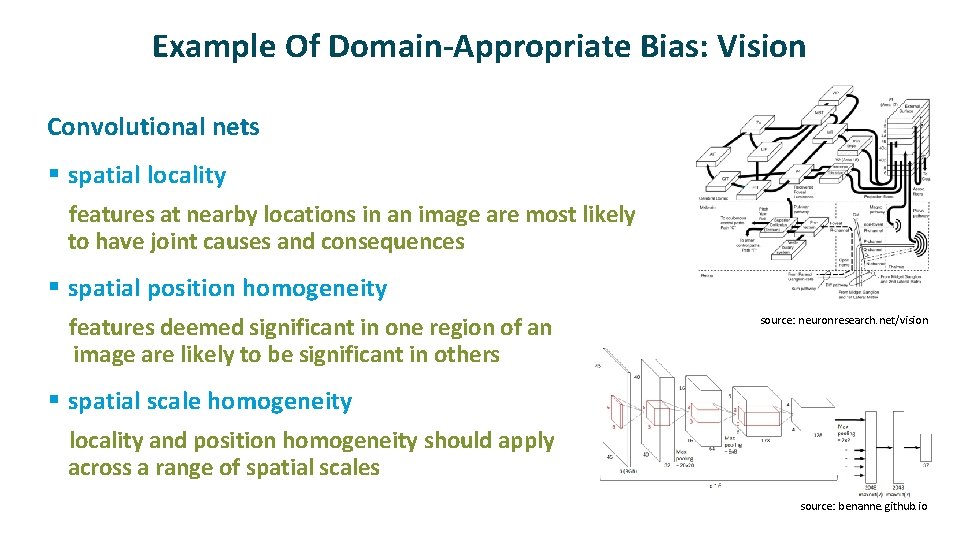 Example Of Domain-Appropriate Bias: Vision ü Convolutional nets § spatial locality features at nearby