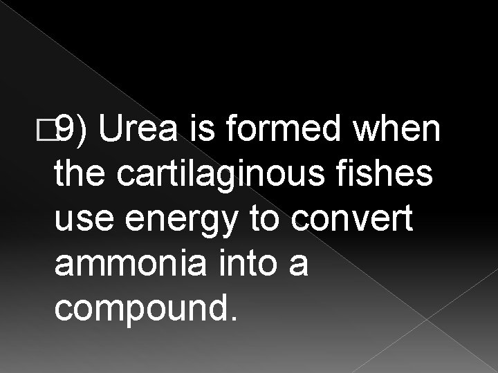 � 9) Urea is formed when the cartilaginous fishes use energy to convert ammonia