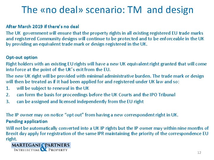 The «no deal» scenario: TM and design After March 2019 if there’s no deal
