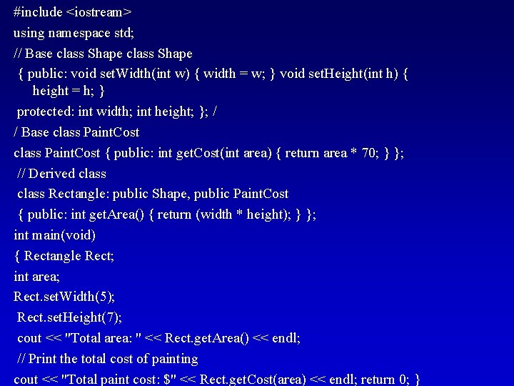 #include <iostream> using namespace std; // Base class Shape { public: void set. Width(int