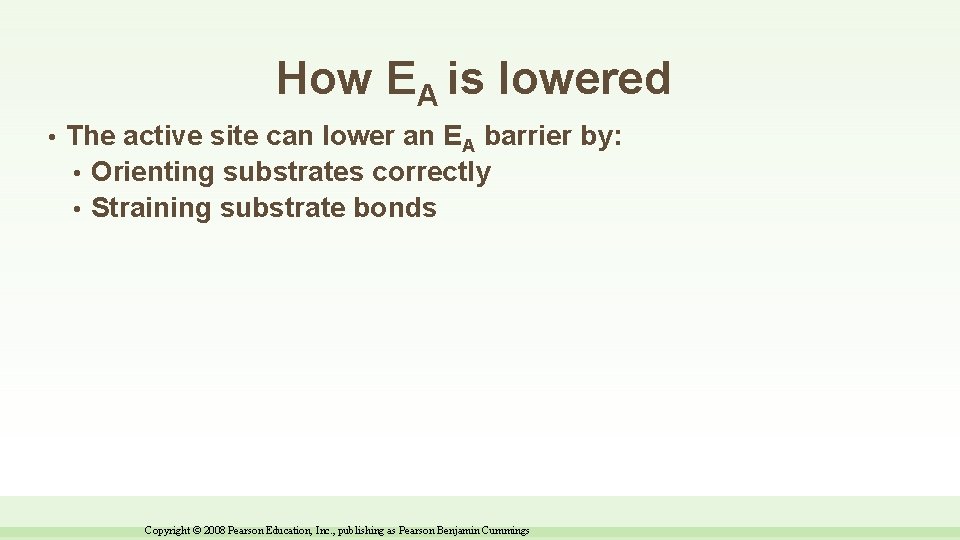 How EA is lowered • The active site can lower an EA barrier by: