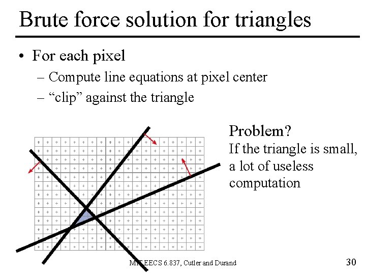 Brute force solution for triangles • For each pixel – Compute line equations at