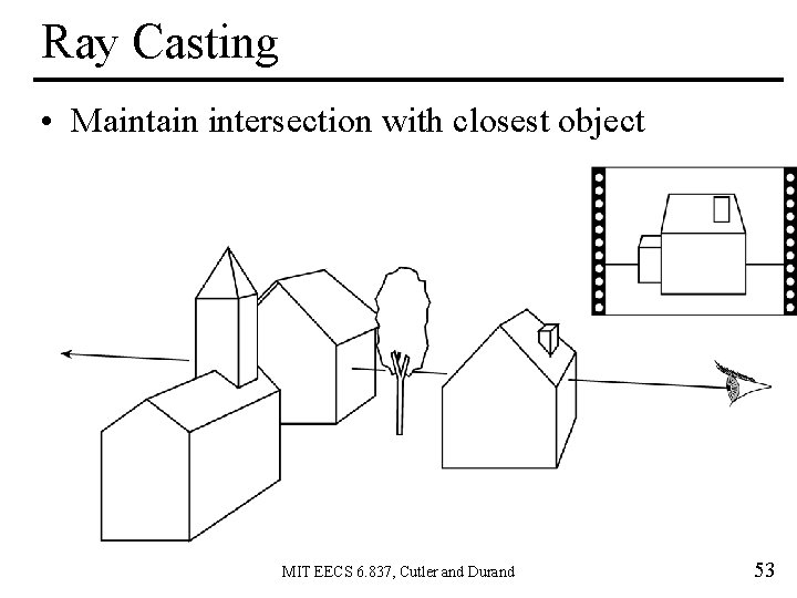 Ray Casting • Maintain intersection with closest object MIT EECS 6. 837, Cutler and
