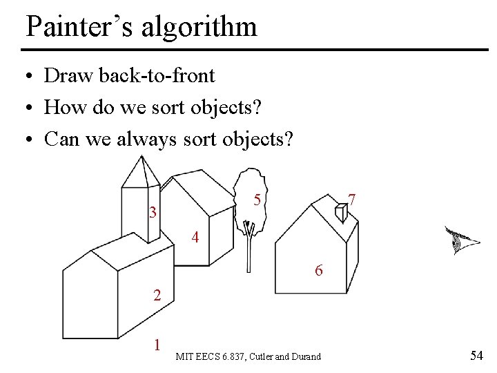 Painter’s algorithm • Draw back-to-front • How do we sort objects? • Can we