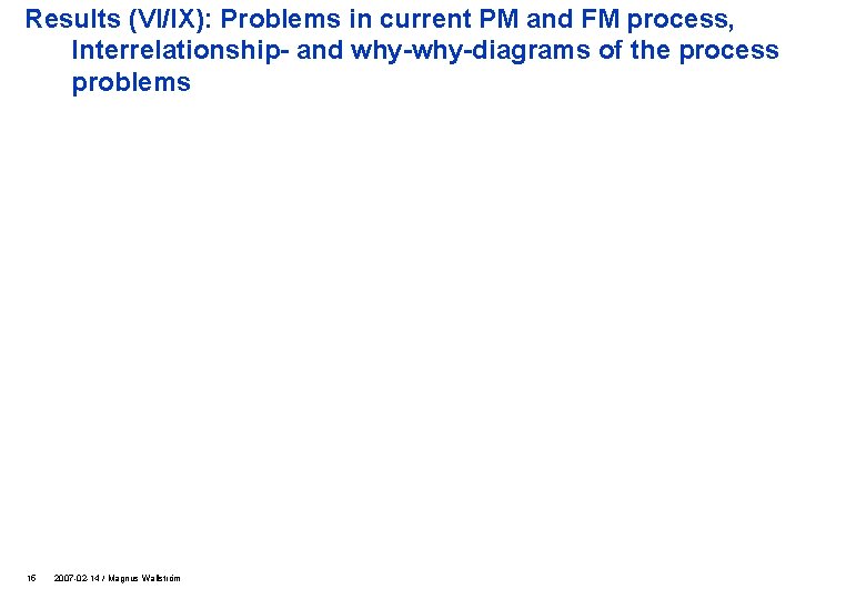 Results (VI/IX): Problems in current PM and FM process, Interrelationship- and why-diagrams of the