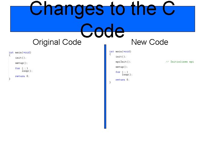 Changes to the C Code Original Code New Code 