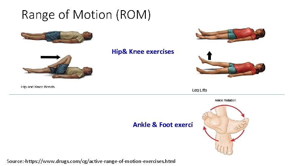 Range of Motion (ROM) Hip& Knee exercises Ankle & Foot exercises Source: -https: //www.