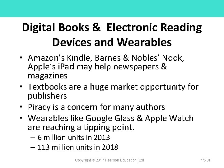 Digital Books & Electronic Reading Devices and Wearables • Amazon’s Kindle, Barnes & Nobles’