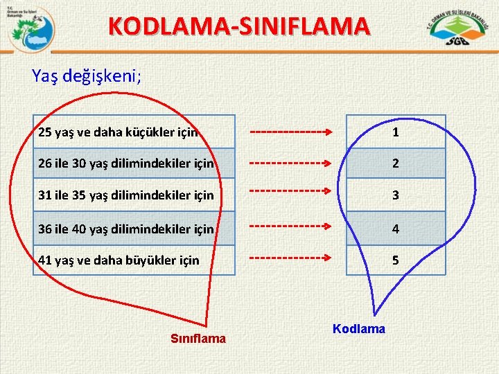 KODLAMA-SINIFLAMA Yaş değişkeni; 25 yaş ve daha küçükler için 1 26 ile 30 yaş