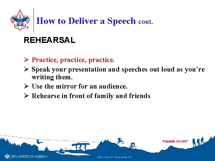 How to Deliver a Speech cont. REHEARSAL Ø Practice, practice. Ø Speak your presentation