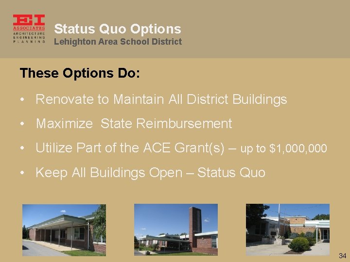Status Quo Options Lehighton Area School District These Options Do: • Renovate to Maintain