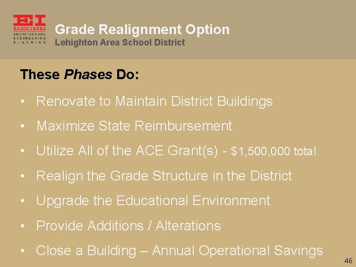 Grade Realignment Option Lehighton Area School District These Phases Do: • Renovate to Maintain