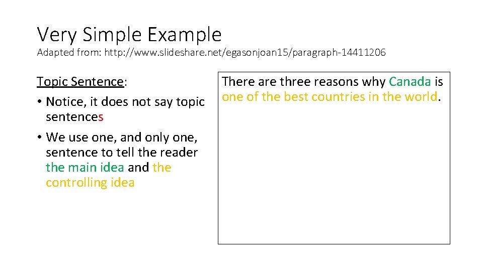 Very Simple Example Adapted from: http: //www. slideshare. net/egasonjoan 15/paragraph-14411206 Topic Sentence: • Notice,