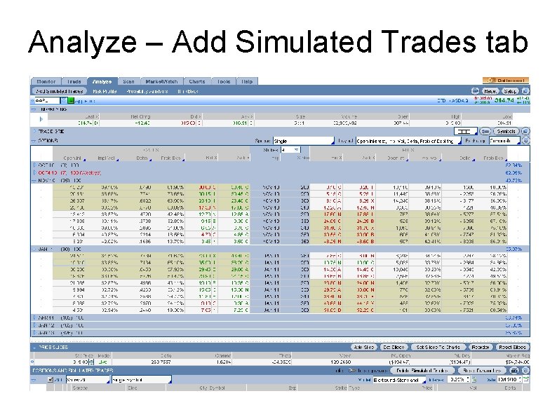 Analyze – Add Simulated Trades tab 