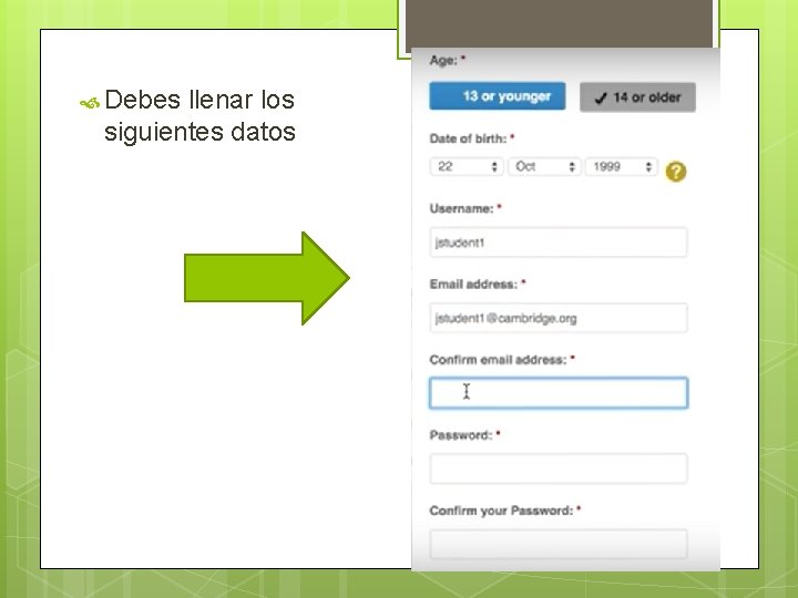  Debes llenar los siguientes datos 