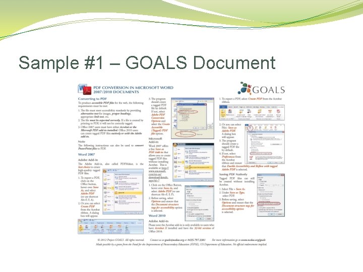 Sample #1 – GOALS Document 