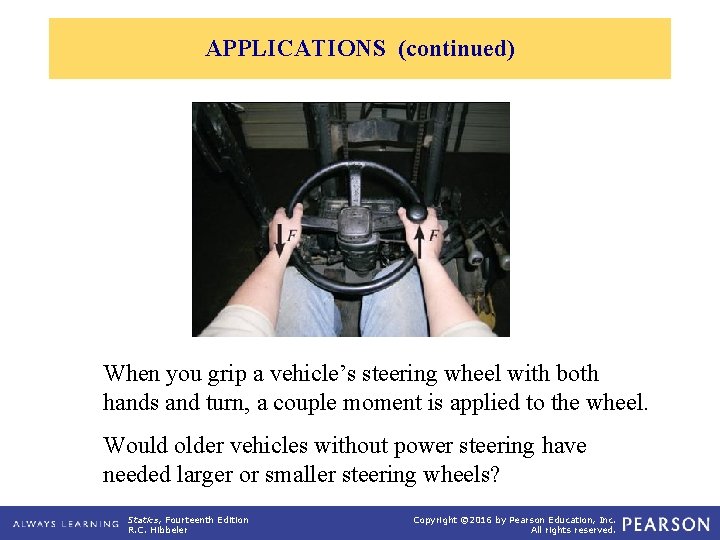 APPLICATIONS (continued) When you grip a vehicle’s steering wheel with both hands and turn,