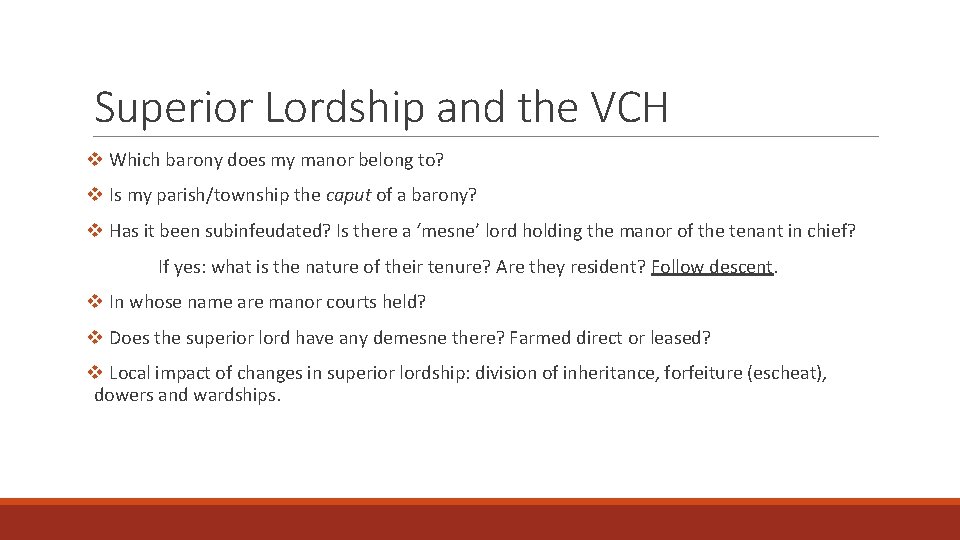 Superior Lordship and the VCH v Which barony does my manor belong to? v