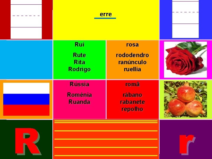 erre R Rui rosa Rute Rita Rodrigo rododendro ranúnculo ruellia Rússia romã Roménia Ruanda