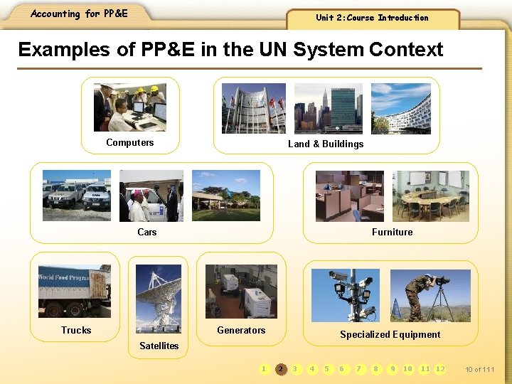 Accounting for PP&E Unit 2: Course Introduction Examples of PP&E in the UN System